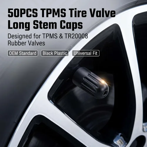 Vista 4 de 50PCS TPMS Tire Valve Long Stem Caps, Black Plastic Valve Caps Universal