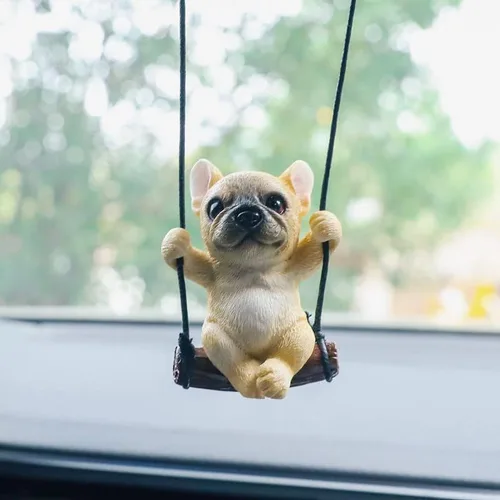Vista 2 de Lindo adorno colgante de perro oscilante para automóvil, accesorios para colgar en el espejo retrovisor, colgante de bulldog francés, accesorios