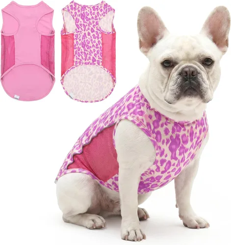 Vista 11 de Camiseta para perro con protección solar UPF 50+, paquete de 2 chalecos ligeros sin mangas para perros pequeños y niñas, tiras reflectantes, ropa