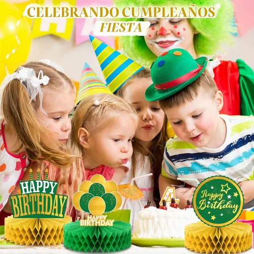 Vista 4 de Sabary - 12 centros de mesa de cumpleaños verdes y dorados para decoración Decoración de escritorio de feliz cumpleaños, centros de mesa de panal