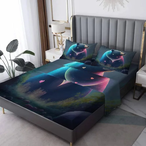 Vista 15 de Juego de sábanas de tamaño individual, sábanas de oso – Sábanas y fundas de almohada de microfibra de 3 piezas, juego de sábanas con patrones de Aa