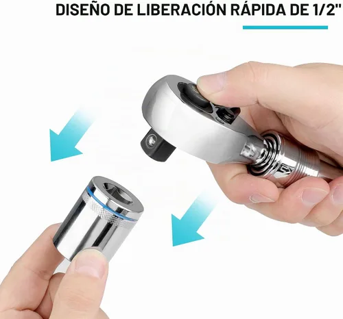 Vista 5 de DURATECH Trinquete extensible de 1/2 pulgada, llave de trinquete de liberación rápida de 90 dientes Socket Wrench with Cushion Handle &