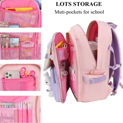 Vista 3 de SUNNY SHOP School Backpacks for Girls Waterproof Backpack Kawaii Cute Kids Backpack Elementary School Bookbag Pink
