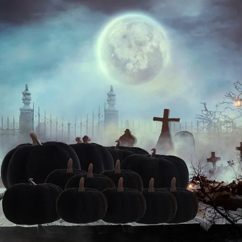 Vista 7 de Juego de 12 calabazas artificiales de terciopelo para Halloween, tela de cocina sintética de cosecha de otoño, espuma de granja, porche, mesa