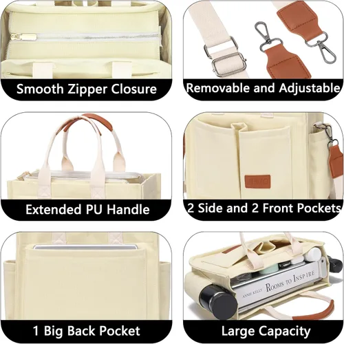 Vista 4 de Bolso de mano para mujer con compartimentos, bolso grande de lona para mujer, bolso cruzado de trabajo, portátil, bolsa de libros, bolsos de hombro