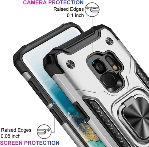 Vista 3 de IKAZZ Funda para Galaxy S9, TPU flexible suave y de doble capa y policarbonato duro, antideslizante, de cuerpo completo, resistente, funda plateado