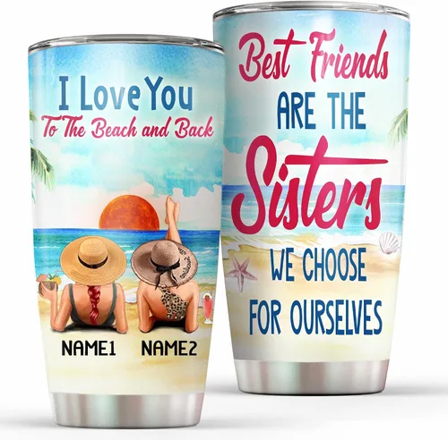 Vista 16 de Vaso personalizado con texto en inglés "Some Girls Are Just Born With The Beach", regalo para mejores amigas, hermanas, mejores amigas de una mujer