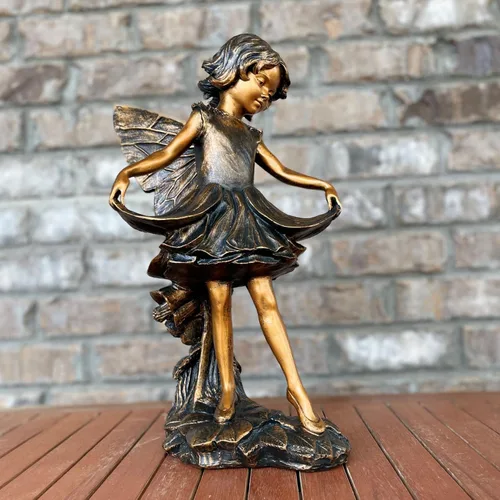 Vista 3 de SUNGUARD Fairy Emily - Estatua de jardín de ángel de 17 pulgadas de alto en acabado de bronce, figura grande para exteriores