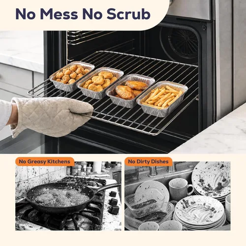 Vista 4 de Fit Meal Prep Paquete de 150 sartenes pequeñas de papel de aluminio de 1 libra con tapas, recipientes desechables para alimentos con tapas