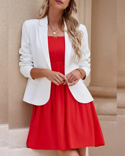 Vista 4 de luvamia Chaqueta formal de manga larga con solapa y botones para mujer