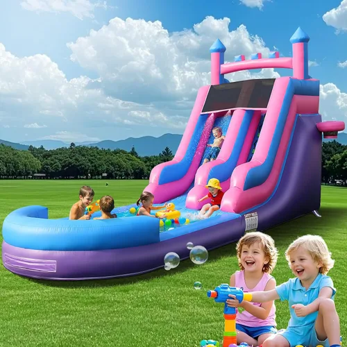Vista 11 de Tobogán acuático inflable para adultos, tobogán acuático 100% de PVC de 21 pies con piscina grande, tobogán ancho con piscina poco profunda
