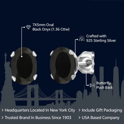 Vista 2 de Gem Stone King 925 Sterling Silver Oval 7X5MM Gemstone Birthstone Stud Earrings for Women