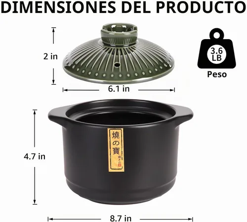 Vista 2 de Olla de cerámica de 2.1 cuartos de galón – Auténtica olla japonesa de arcilla Donabe – Olla de barro para cocción lenta, cazuela con tapa verde