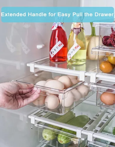 Vista 4 de Farochy Organizadores de Cajones para Refrigerador - Caja de Almacenamiento con Soporte para Huevos para Estante de Nevera para Frutas y Verduras