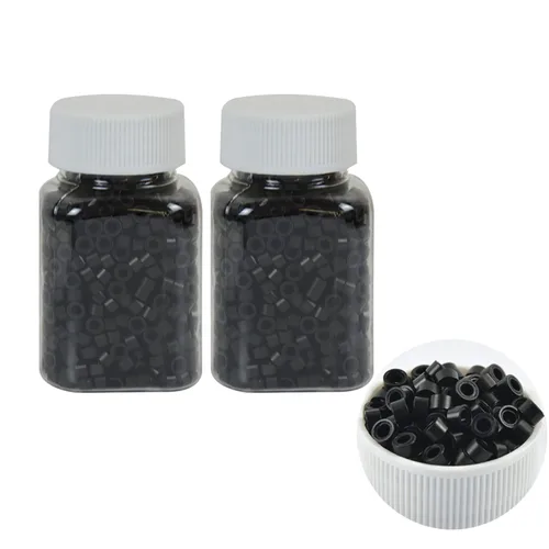 Vista 14 de 500 cuentas de micro anillos forradas de silicona de 0.197 in para extensiones de cabello con punta I (negro)