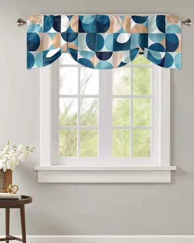 Vista 57 de Cortinas de cocina de Navidad, cenefa semitransparente ajustable con lazo, muñeco de nieve, copo de nieve, bolsillo para barra, tratamiento