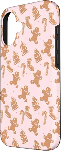 Vista 2 de iPhone 16 Pink Gingerbread Cookie Christmas with Polka Dots Case