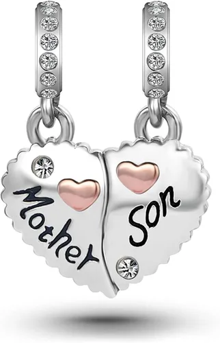 Vista 2 de Dijes de corazón a juego para madre, hijo, madre, hija, pareja, compatible con pulseras Pandora