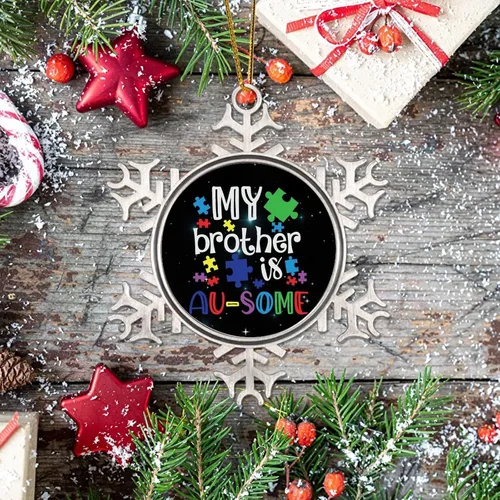Vista 7 de Adornos de Navidad con texto en inglés «My Brother is Autismo», regalo para niños autistas, decoraciones de conciencia sobre el autismo, recuerdo
