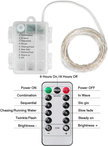 Vista 6 de Luces de cadena para exteriores de 33 pies con 100 LED, paquete de 2 luces de hadas que funcionan con baterías con control remoto, luces Multicolor
