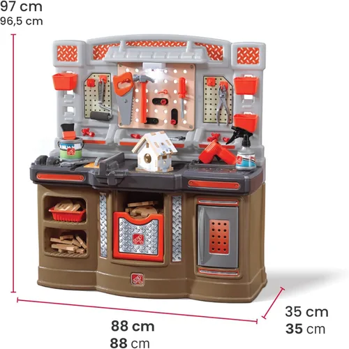 Vista 5 de Step2 Big Builders Pro Workshop para niños, banco de herramientas para interiores y exteriores, juego interactivo con sonidos, incluye kit