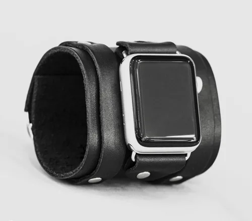 Vista 5 de Correa ancha de cuero compatible con Apple Watch de 1.496 in 1.575 in 1.614 in 1.654 in 1.732 in 1.772 in 1.811 in 1.929 in, hecho a mano UA 1715