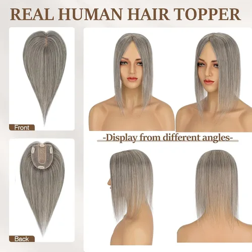 Vista 30 de Rich Choices Pelucas con topper de cabello para mujeres, cabello humano real 100% Remy, sin flequillo, para mujeres con adelgazamiento en la parte