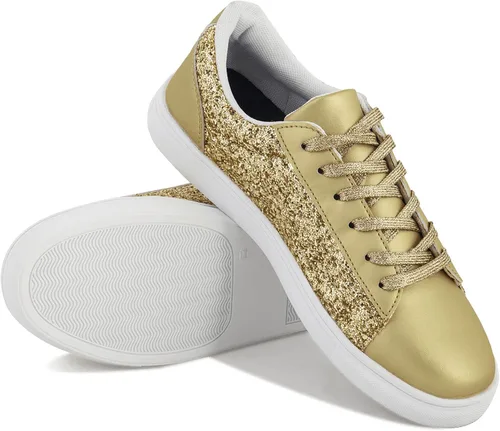 Vista 2 de BosenHulu Zapatos brillantes con lentejuelas brillantes para mujer, zapatos de tenis brillantes con diamantes de imitación con cordones