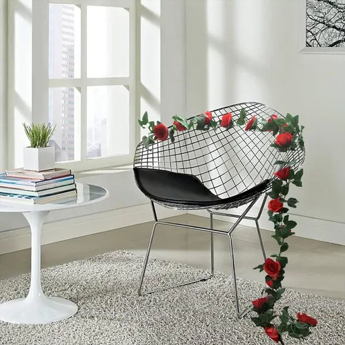 Vista 2 de Paquete de 2 guirnaldas de rosas artificiales de vid de rosas falsas, plantas y vides, decoración de hojas florales para decoración de bodas