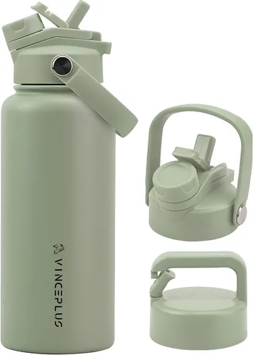 Vista 22 de Botella de agua de acero inoxidable de 32 onzas con tapa 2 en 1, botella de agua aislada al vacío de triple pared, a prueba de fugas, asa