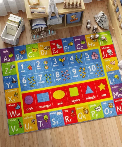 Vista 7 de KC Cubs Alfombra educativa antideslizante con alfabeto, números y formas de 3 x 3 pulgadas, para niños, guardería, aula, sala de juegos, guardería