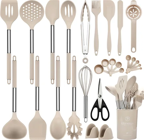Vista 9 de Juego de utensilios de cocina de silicona, juego de 28 piezas de utensilios de cocina para cocinar, juego de espátulas resistentes al calor de 446
