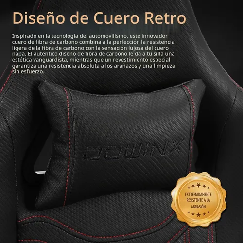 Vista 6 de Dowinx Silla de Juegos de Cuero PU Transpirable para Jugadores con Reposapiés, Soporte Lumbar de Masaje, Silla de Computadora Reclinable Ergonómica