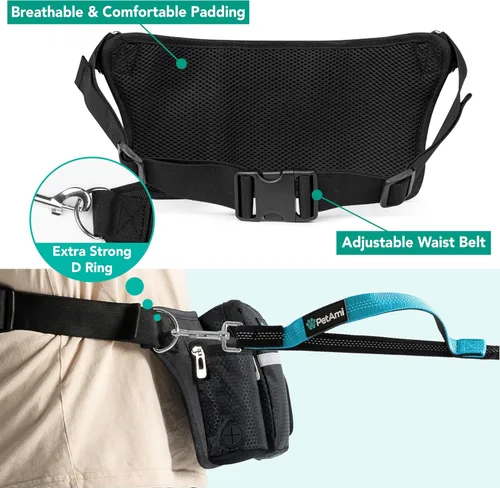 Vista 5 de PetAmi Correa de perro manos libres premium para 2 perros, correa de cinturón ajustable para caminar con perro, bolsa de accesorios de mochila