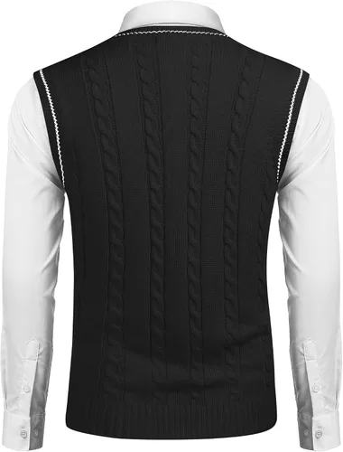 Vista 2 de COOFANDY Suéter para hombre, cuello en V, ajustado, casual, sin mangas, tejido trenzado