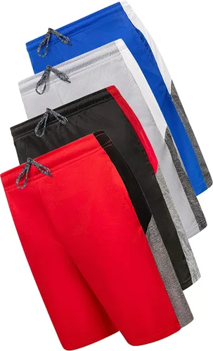 Vista 2 de Pantalones cortos deportivos para hombre con bolsillos, pantalones cortos de entrenamiento para gimnasio, rendimiento activo, paquete de 4