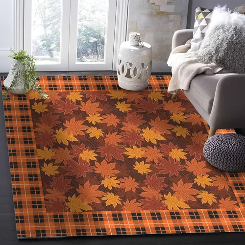 Vista 3 de Alfombra rectangular grande de 2.7 x 5 pies para sala de estar, Acción de Gracias, hoja de arce de otoño, duradera, antideslizante, alfombra