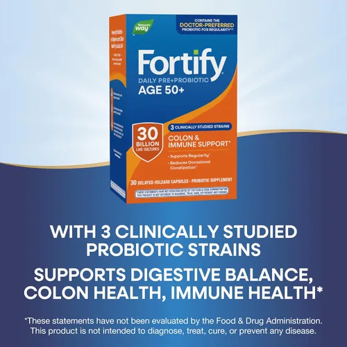 Vista 4 de Nature's Way Fortify Probiótico diario para hombres y mujeres de 50 años, 30 mil millones de cultivos vivos, colon, digestivo e inmunitario*