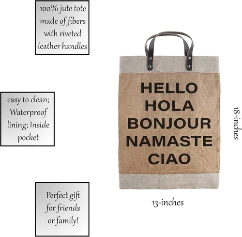 Vista 3 de Creative Brands Hold Everything - Bolsa de yute impermeable, grande, hola