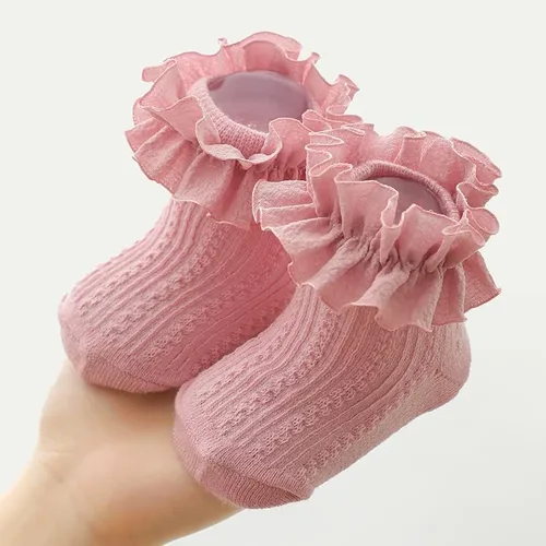 Vista 3 de Calcetines de princesa para recién nacidos, con volantes de encaje, para niñas pequeñas