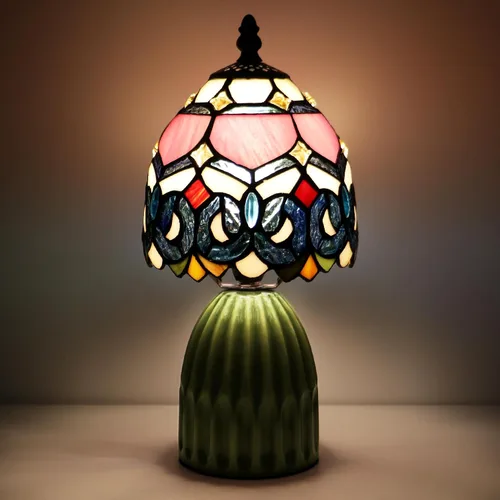 Vista 9 de Tiffany Stained Glass Mushroom Table Lamp 12.5 Inch -Pink Leaf Tiffany Lamp,6X6X12.5 Inch,Small Night Light,Ceramic Base, Mini Accent Light