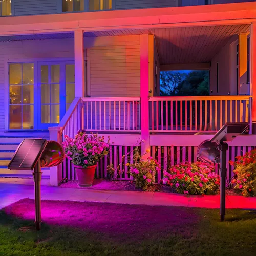 Vista 8 de JSOT Foco solar de paisaje para exteriores, 7 colores cambiantes, lámpara de inundación para jardín, camino, garaje, patio, árbol, piscina