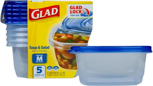 Vista 7 de Glad GladWare To Go - Recipientes de almacenamiento de alimentos con tapas, rectángulo mediano sin BPA con vaso de aderezo integrado para ensaladas