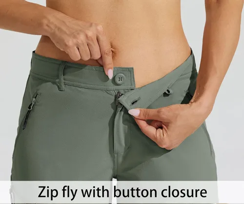 Vista 4 de Willit Pantalones cortos largos de senderismo para mujer de 10 pulgadas, de secado rápido, atléticos, de verano, con bolsillos