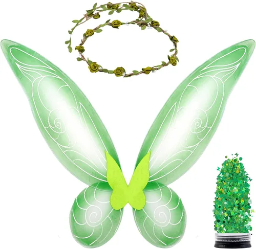 Vista 15 de Funcredible Alas de hada, corona y purpurina, accesorios de disfraz de hada, disfraz de mariposa, disfraces de Halloween para mujer