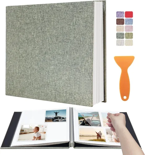 Vista 16 de Álbum autoadhesivo para fotos de 4 x 6 pulgadas, álbum de recortes con cubierta de lino magnética, 30 páginas adhesivas en blanco, para familiares