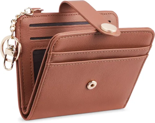 Vista 15 de POIUGOYA Billetera delgada para mujer, con bloqueo RFID, plegable, tarjetero con cremallera y bolsillo para monedas, ventana para identificación