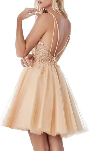 Vista 3 de Teens Sparkly Beaded Homecoming Dresses Juniors Lace V Neck Short Prom Dresses Tulle Ball Gowns
