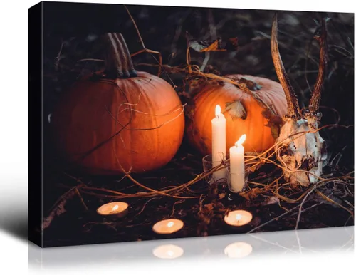 Vista 39 de Denozer - Decoración de pared de calabaza de Halloween, pósteres de regalo, decoración del hogar, arte de pared, imágenes en lienzo HD, estiradas