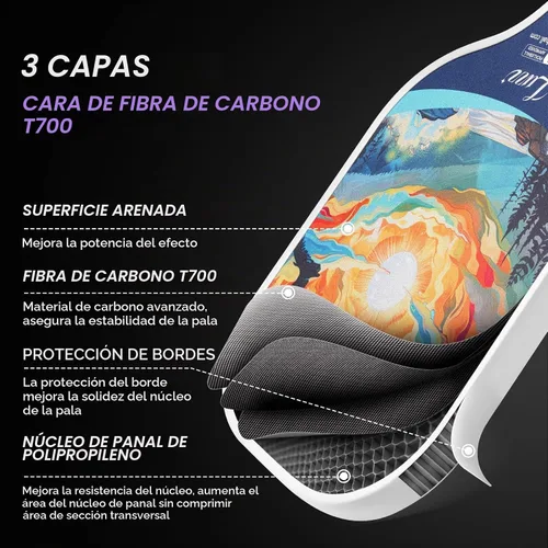 Vista 3 de [Usado] LUZZ Pickleball Paddles, T700 Carbon Fiber Pickleball Paddle Sandblasted Surface with Honeycomb Core Pickle Ball Rackets for Beginners UN